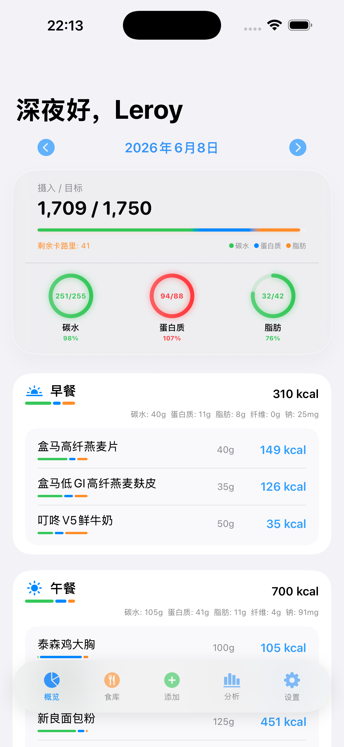 NutriDiary 饮食概览截图